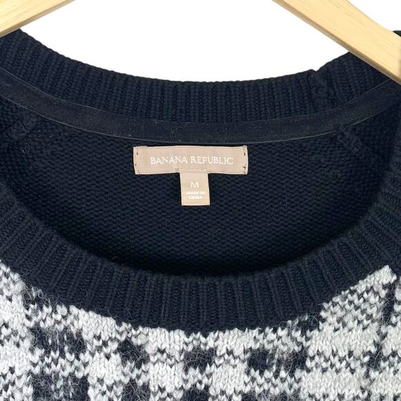 Banana Republic Womens Sz M White/Black Plaid Front Crew Sweater - Picture 3 of 11